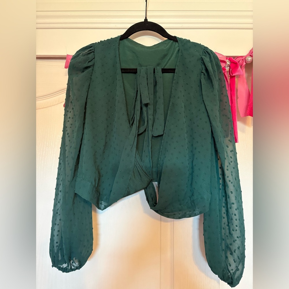 SHEIN Emerald Textured Wrap Blouse